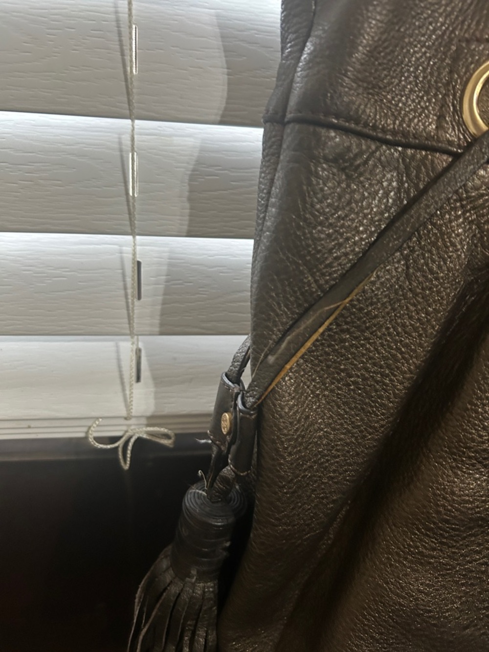 Cole Haan Dark Brown Pebbled Leather Shoulder Bag with Tassels - Picture 3 of 6